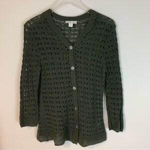 ColdWater Creek Olive Button Front 3/4 Sleeve Sweater- M